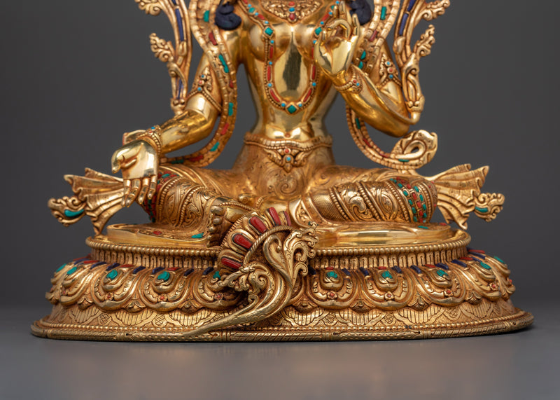 The Compassionate Protector and Swift Savior | Green Tara 24K Gold Gilded Statue