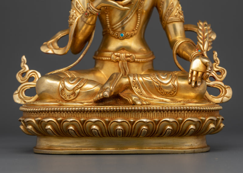 Kshitigarbha Statue Clutching Cintamani | 12.8 Inches Gold Gilded Tibetan Sculpture