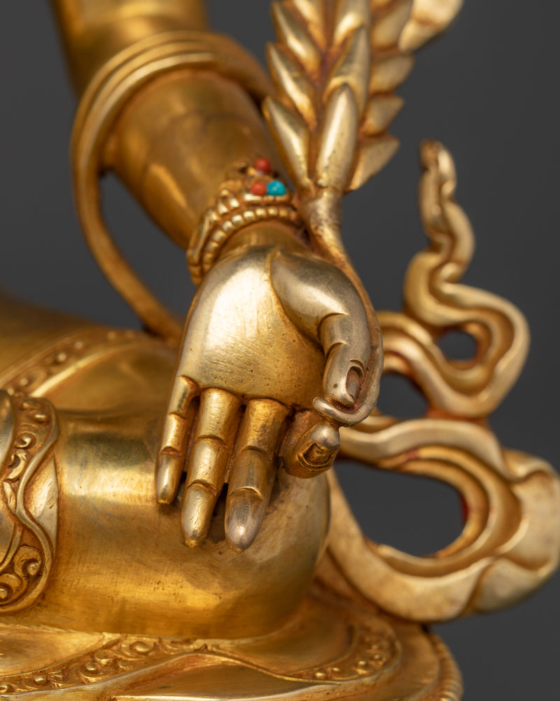 Kshitigarbha Statue Clutching Cintamani | 12.8 Inches Gold Gilded Tibetan Sculpture