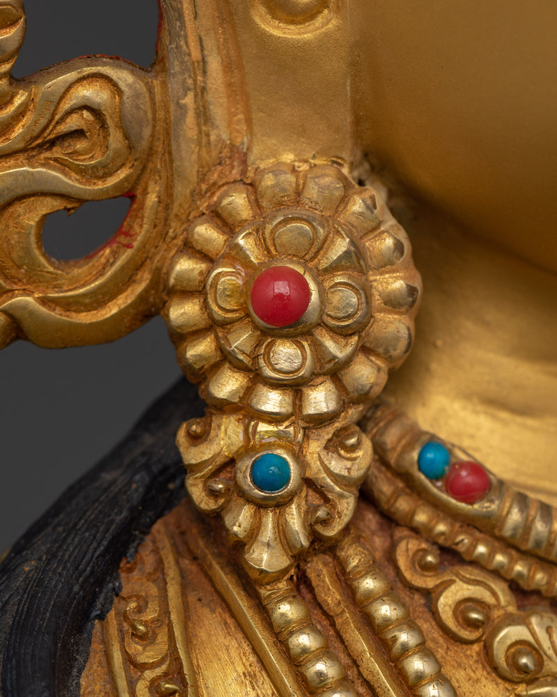 Kshitigarbha Statue Clutching Cintamani | 12.8 Inches Gold Gilded Tibetan Sculpture