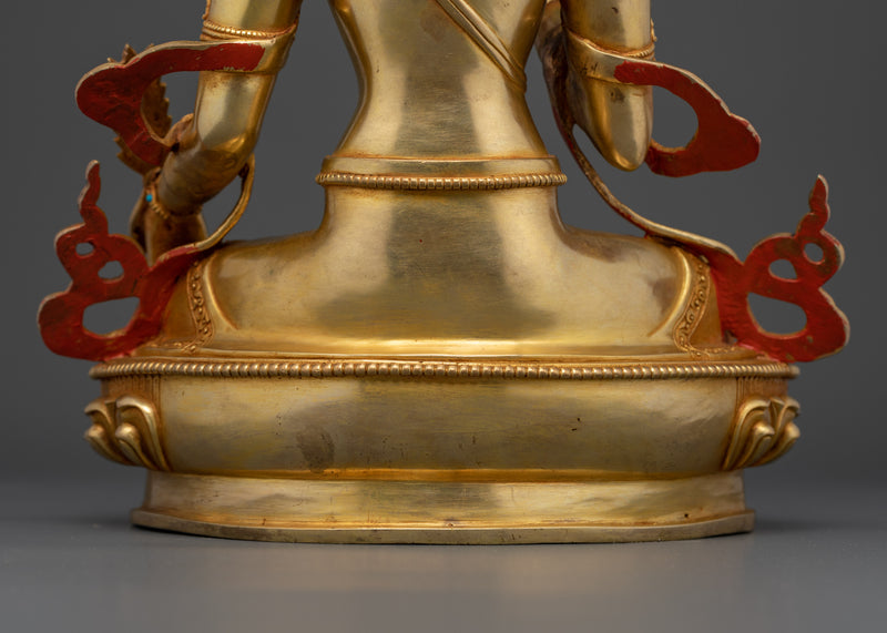 Kshitigarbha Statue Clutching Cintamani | 12.8 Inches Gold Gilded Tibetan Sculpture