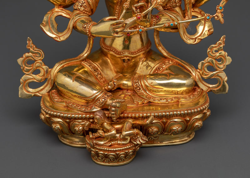 Handcarved Kurukulla Dakini Deity | 24K Gold Gilded Copper Figure