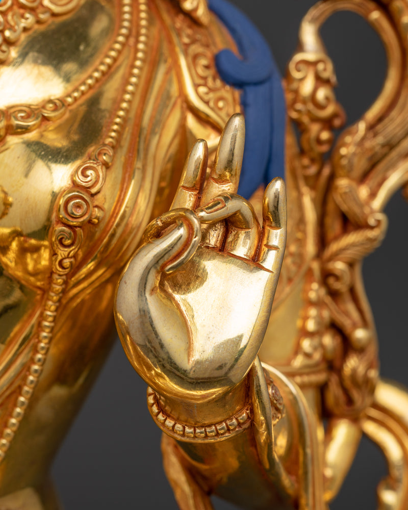 Himalayan Tibetan Green Tara Figure | 24K Gold Gilded Gemstone Copper Statue