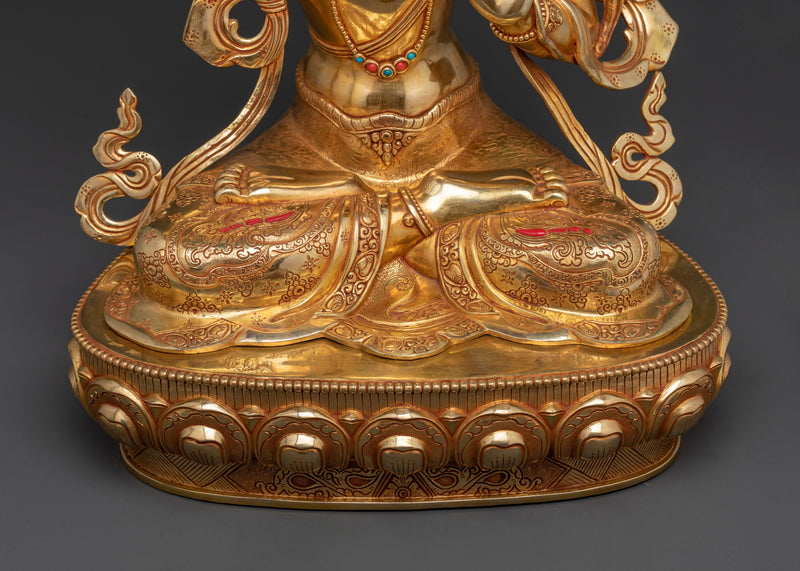 24K Gold Gilded Peaceful Manjushri Figure | Enlightened Wisdom Deity