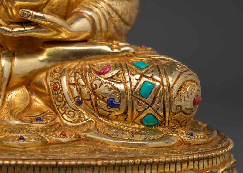 Buddha Shakyamuni for Shrine Adorned with Gemstone | 24K Gold-Gilded Copper Statue