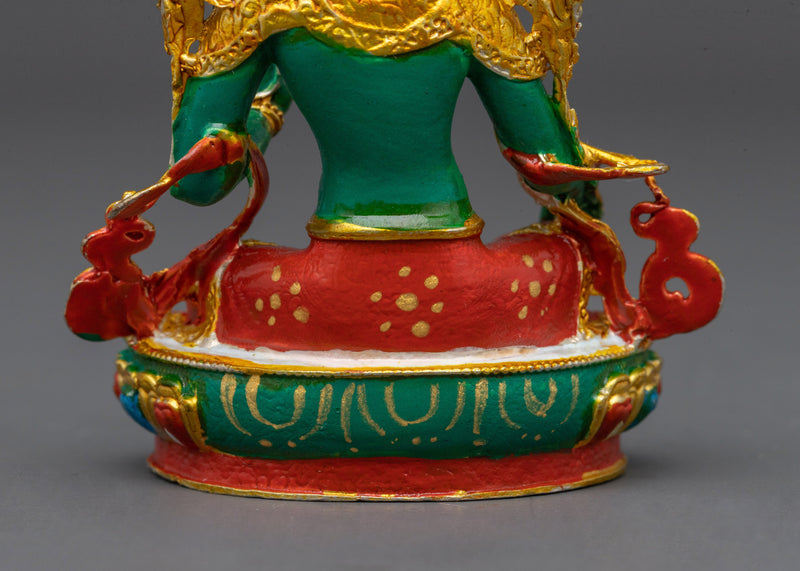 Gold Electroplated Sympathetic Green Tara Figurine | 2.8 Inches Miniature Goddess