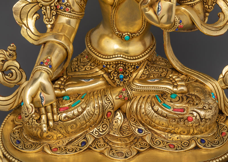 Seven-Eyed White Tara Statue | 13.6 Inches Tibetan Copper Sculpture