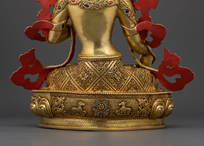 Seven-Eyed White Tara Statue | 13.6 Inches Tibetan Copper Sculpture