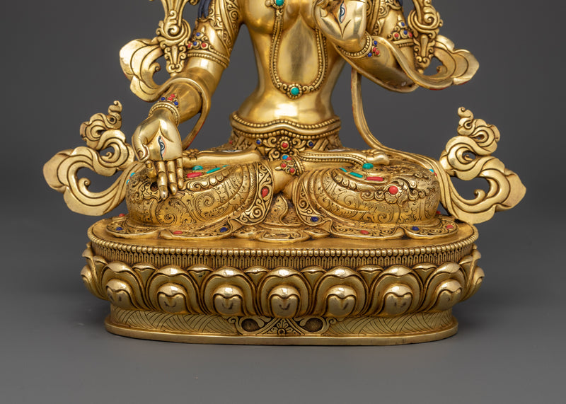 Seven-Eyed White Tara Statue | 13.6 Inches Tibetan Copper Sculpture