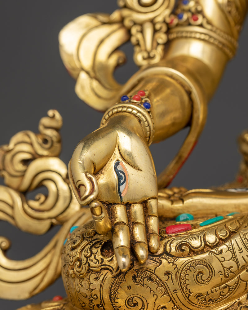 Seven-Eyed White Tara Statue | 13.6 Inches Tibetan Copper Sculpture