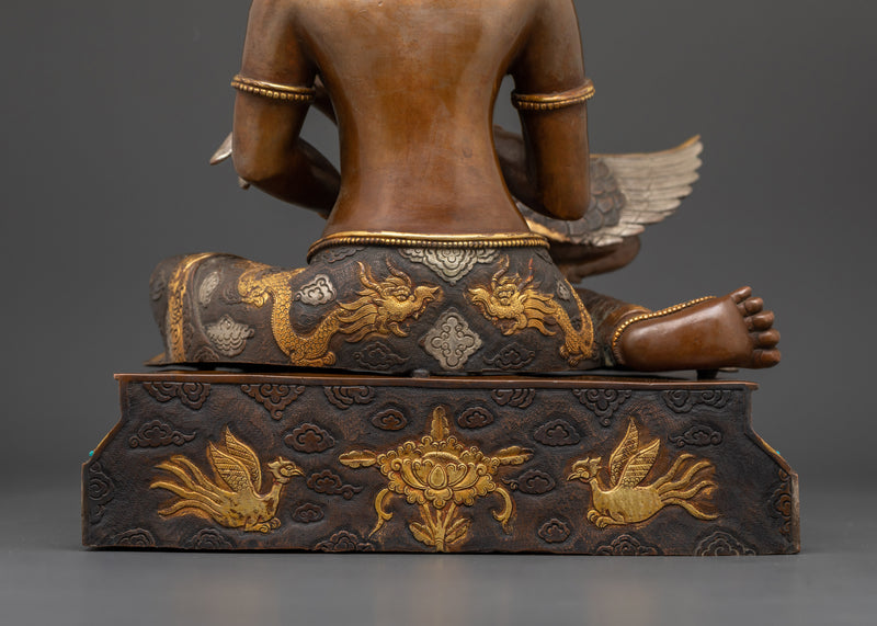 Siddhartha Gautam with Wounded Swan | 14.6 Inches Gold Gilded Oxidized Copper Statue