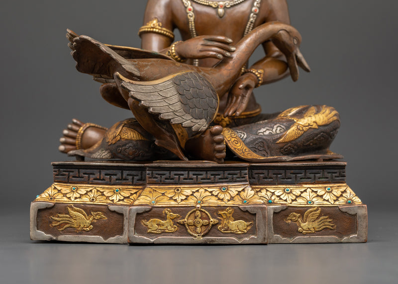 Siddhartha Gautam with Wounded Swan | 14.6 Inches Gold Gilded Oxidized Copper Statue