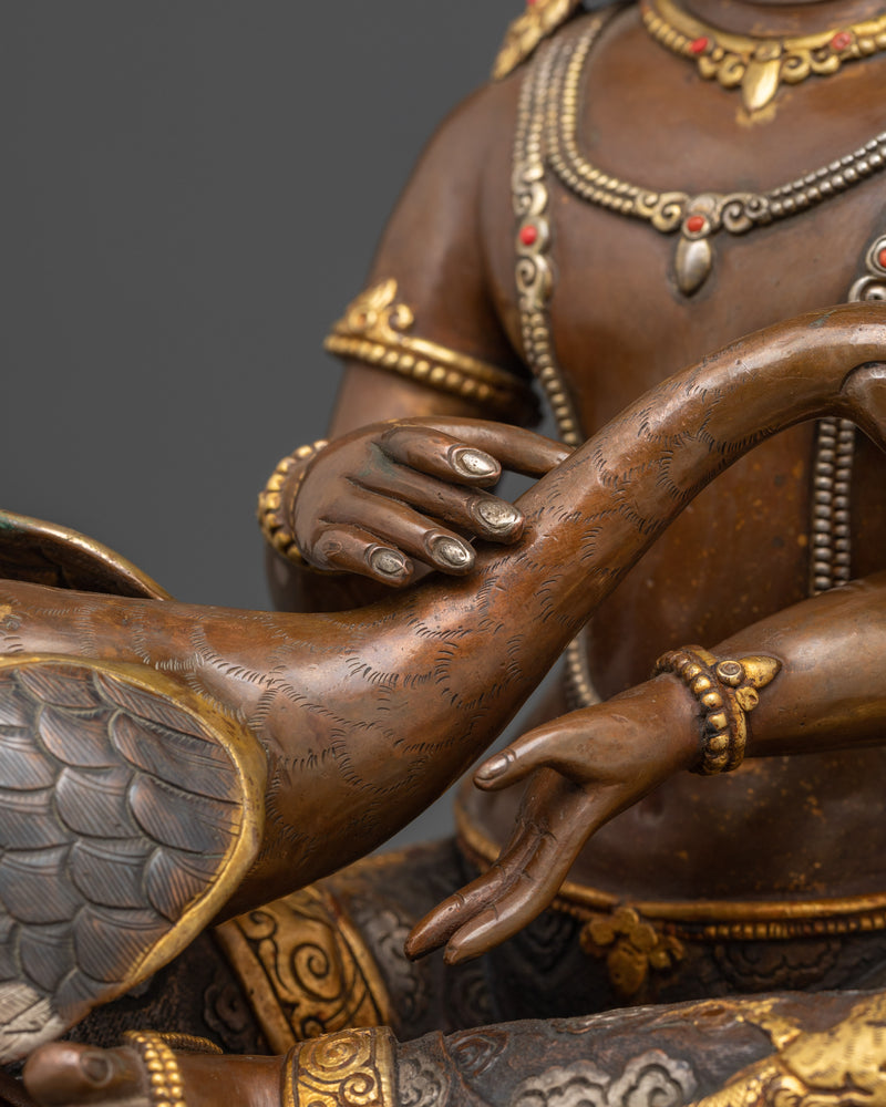 Siddhartha Gautam with Wounded Swan | 14.6 Inches Gold Gilded Oxidized Copper Statue