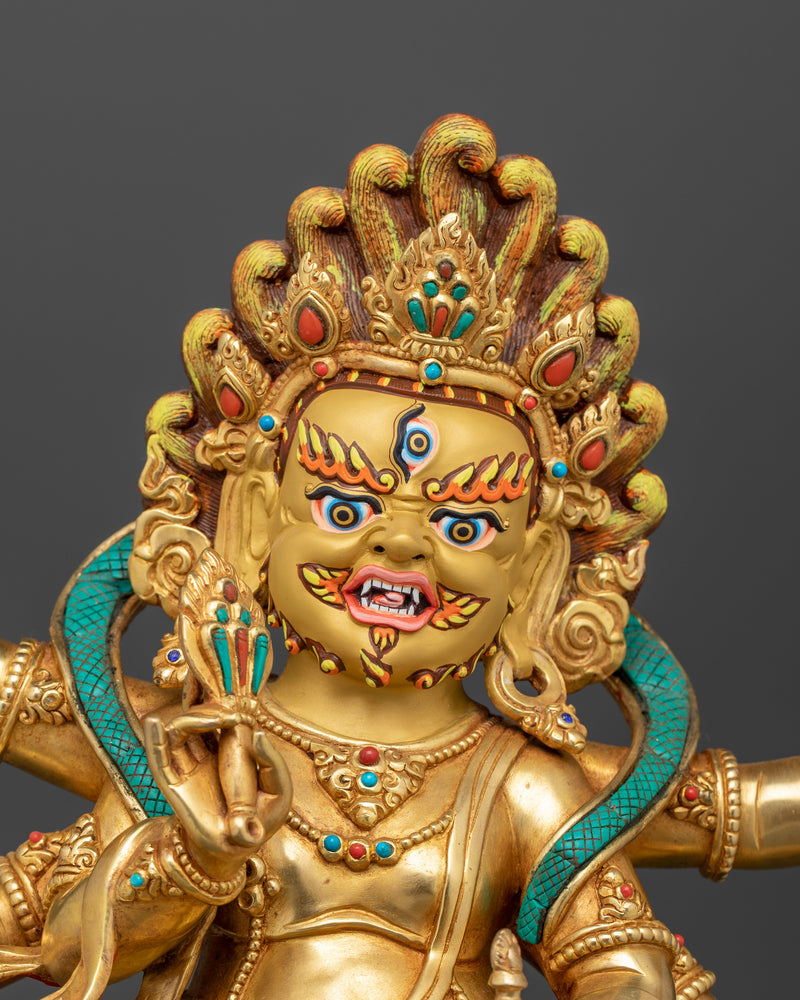 Fierce Protector White Mahakala Statue | 24K Gold Gilded Sculpture