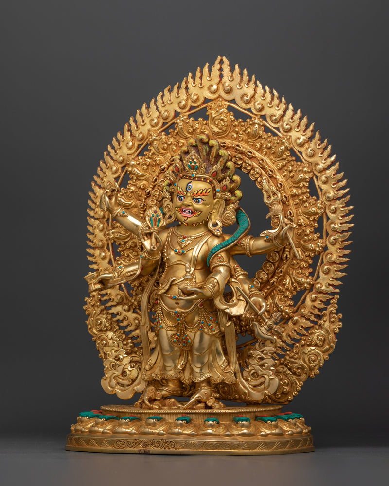 Fierce Protector White Mahakala Statue | 24K Gold Gilded Sculpture