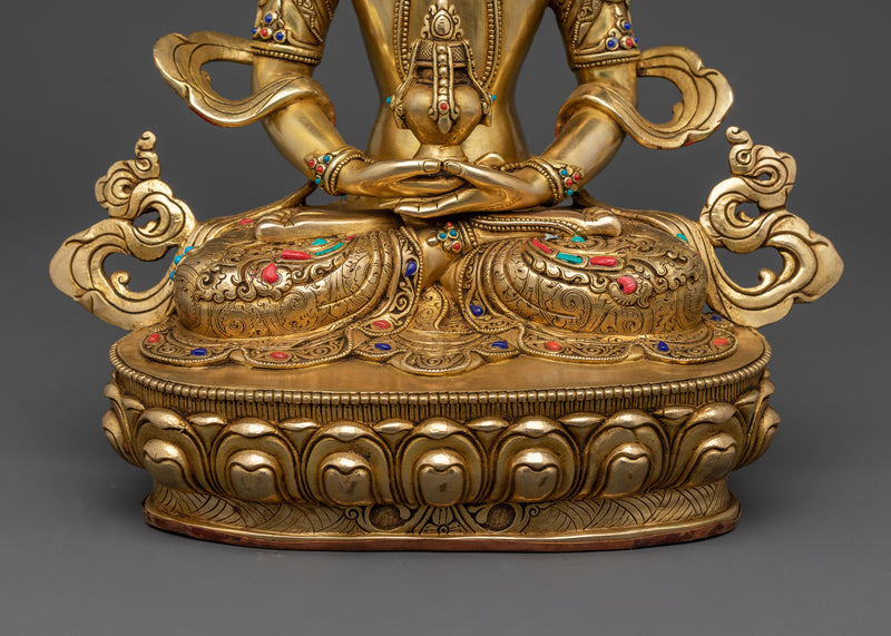 Buddha of Infinite Life and Longevity | Amitayus 24k Gold Statue