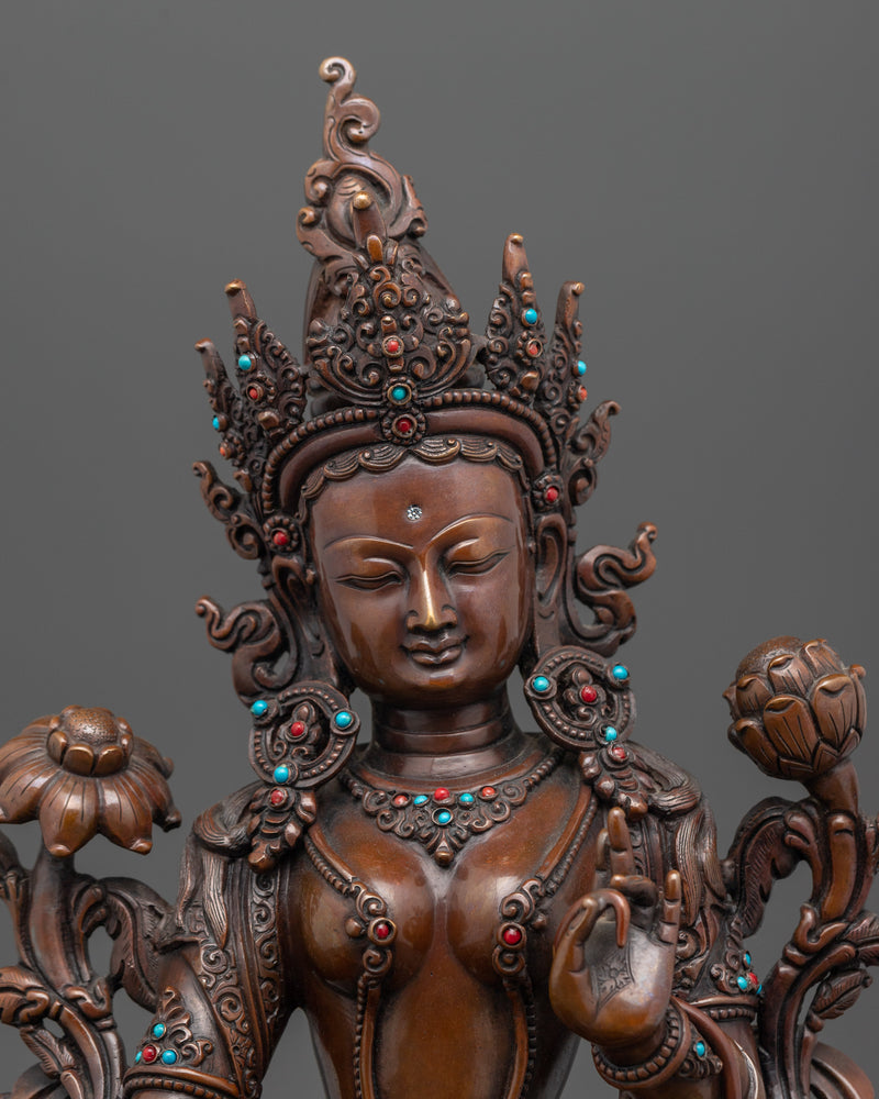 The Swift Savior and Compassionate Protector | Green Tara Oxidized Statue