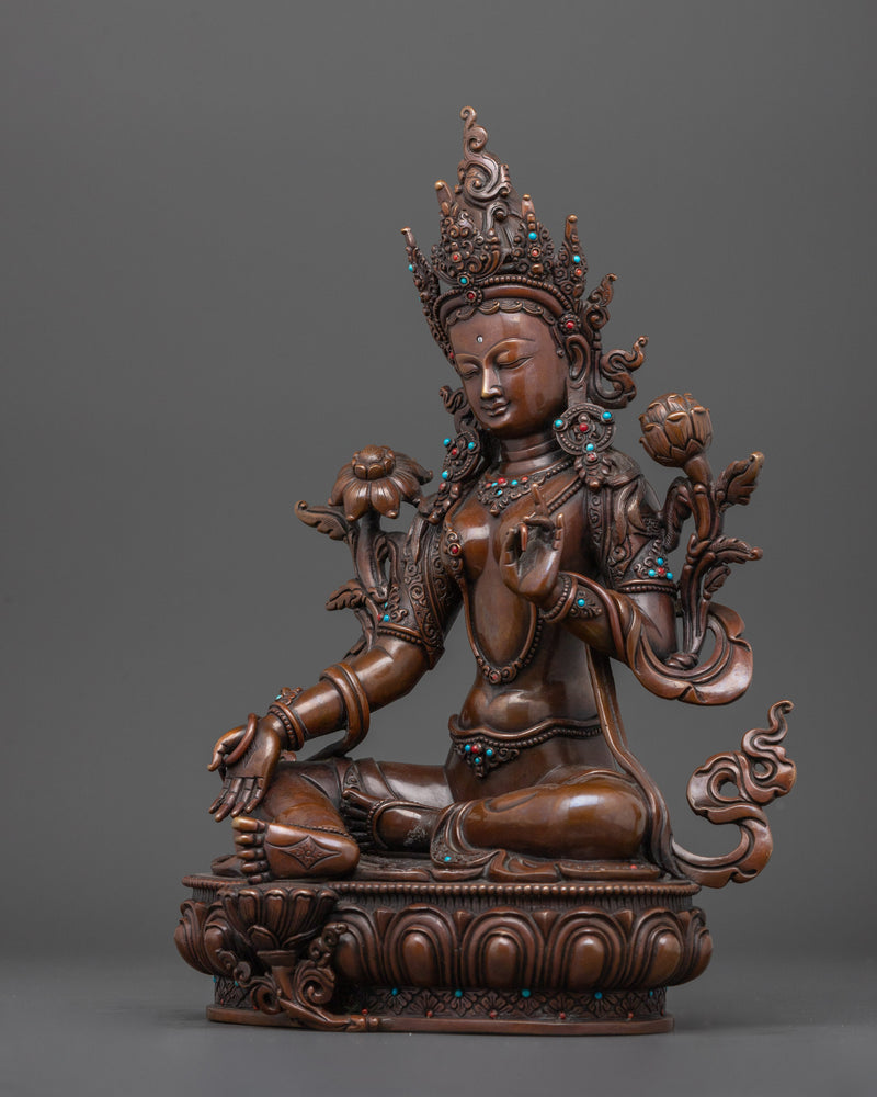 The Swift Savior and Compassionate Protector | Green Tara Oxidized Statue