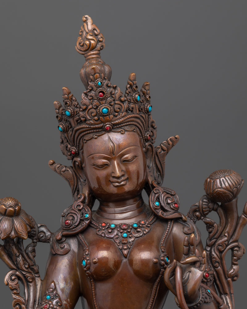 The Goddess of Longevity | White Tara Oxidized Statue