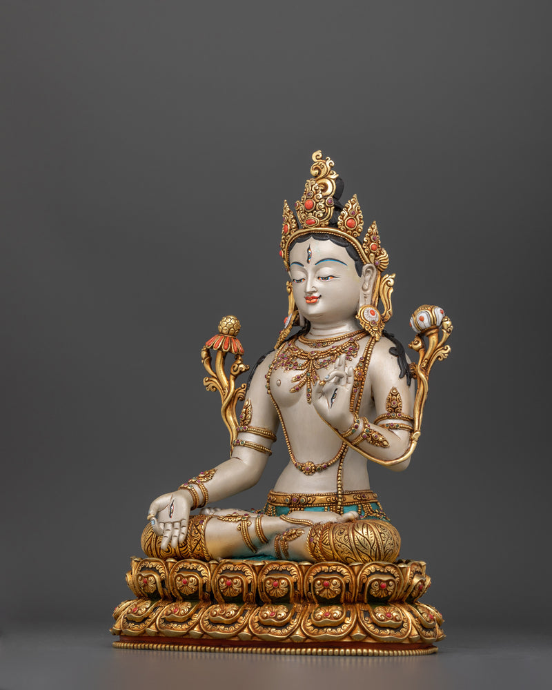 The Goddess Tara of Longevity | White Tara Beautifully Painted Statue