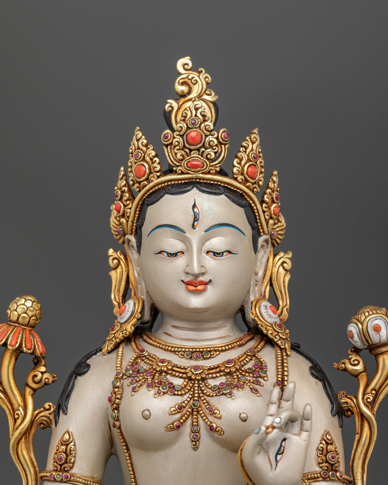 The Goddess Tara of Longevity | White Tara Beautifully Painted Statue