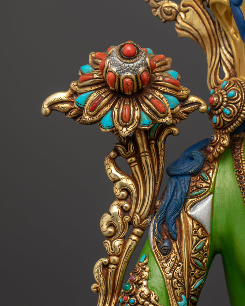 The Compassionate Savior Sculpture | Beautifully Painted Green Tara Statue