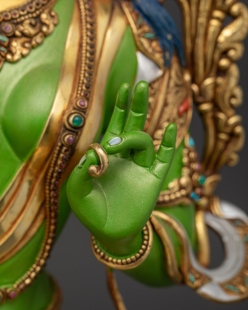 The Compassionate Savior Sculpture | Beautifully Painted Green Tara Statue