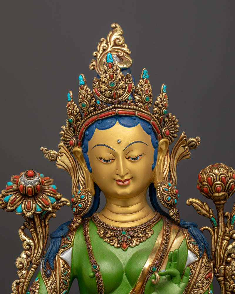 The Compassionate Savior Sculpture | Beautifully Painted Green Tara Statue