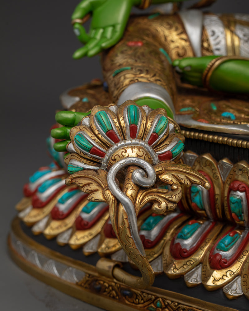 The Compassionate Savior Sculpture | Beautifully Painted Green Tara Statue