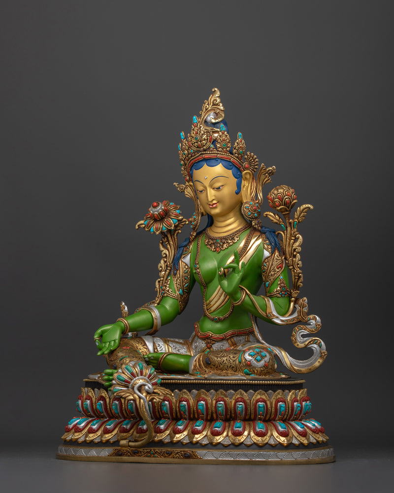 The Compassionate Savior Sculpture | Beautifully Painted Green Tara Statue