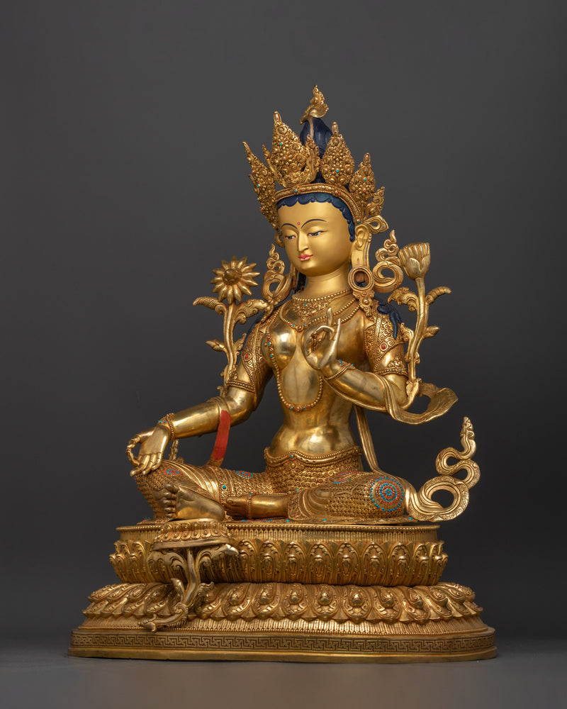 The Majestic Protector Green Tara | 24k Gold Gilded Life Sized Statue