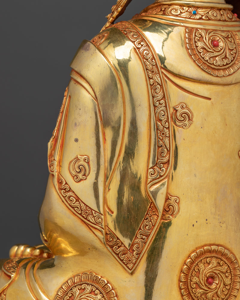 The enlightened Shakyamuni Buddha with Halo | 24K Gold Gilded Copper Statue