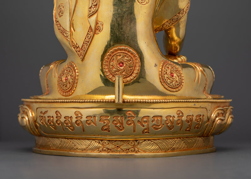 The enlightened Shakyamuni Buddha with Halo | 24K Gold Gilded Copper Statue