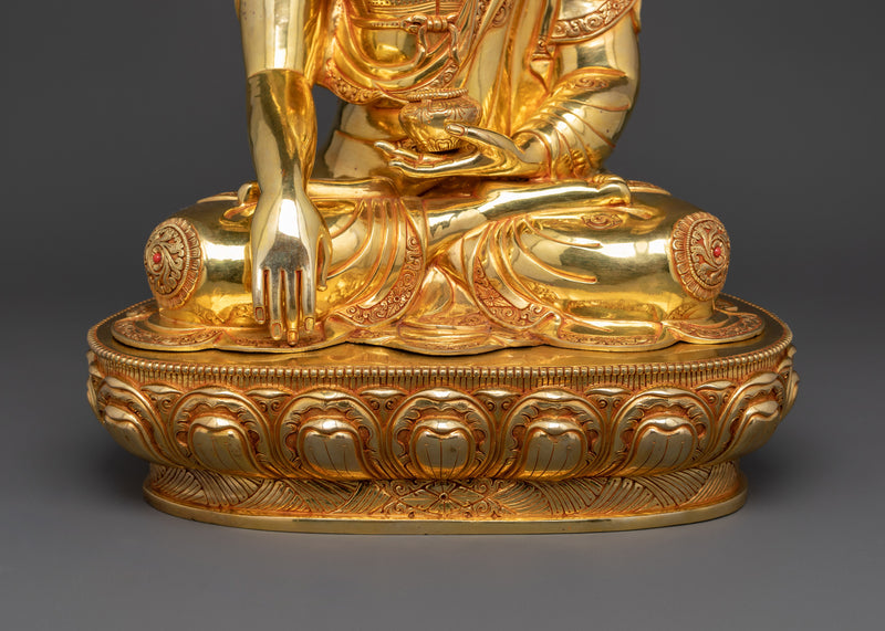 The enlightened Shakyamuni Buddha with Halo | 24K Gold Gilded Copper Statue