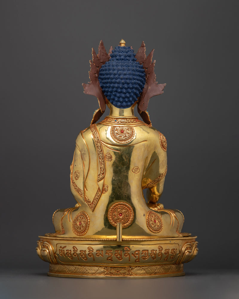 The enlightened Shakyamuni Buddha with Halo | 24K Gold Gilded Copper Statue