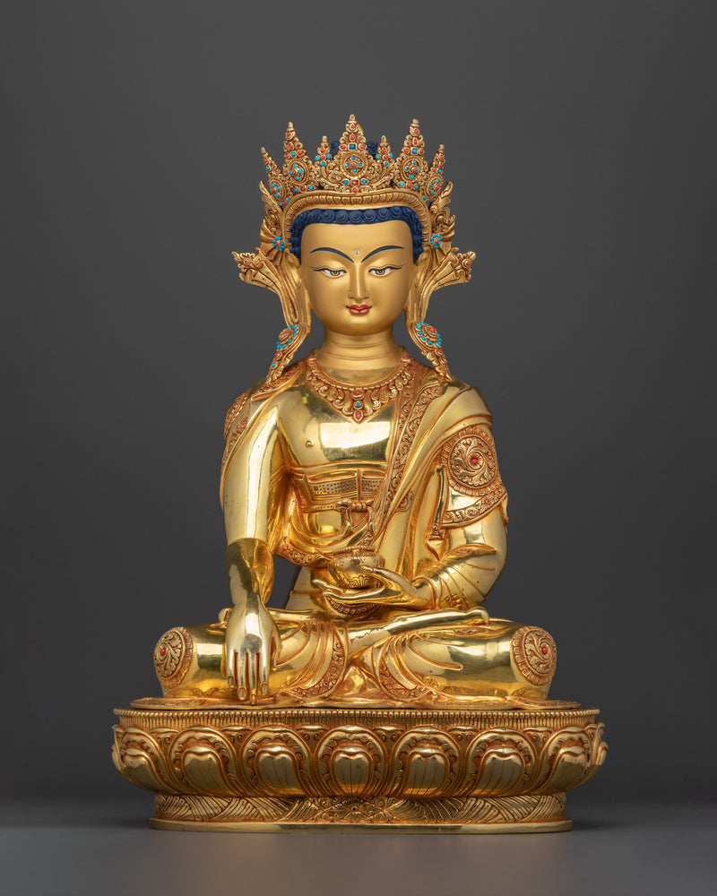 The enlightened Shakyamuni Buddha with Halo | 24K Gold Gilded Copper Statue