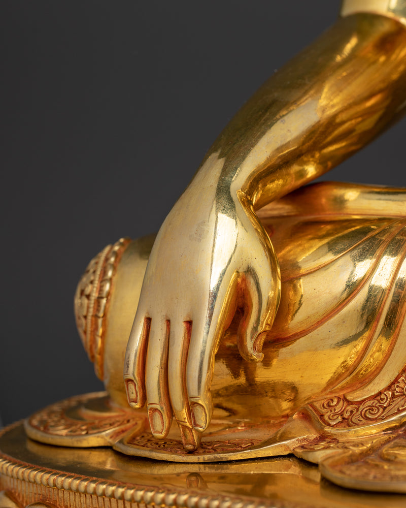 The enlightened Shakyamuni Buddha with Halo | 24K Gold Gilded Copper Statue