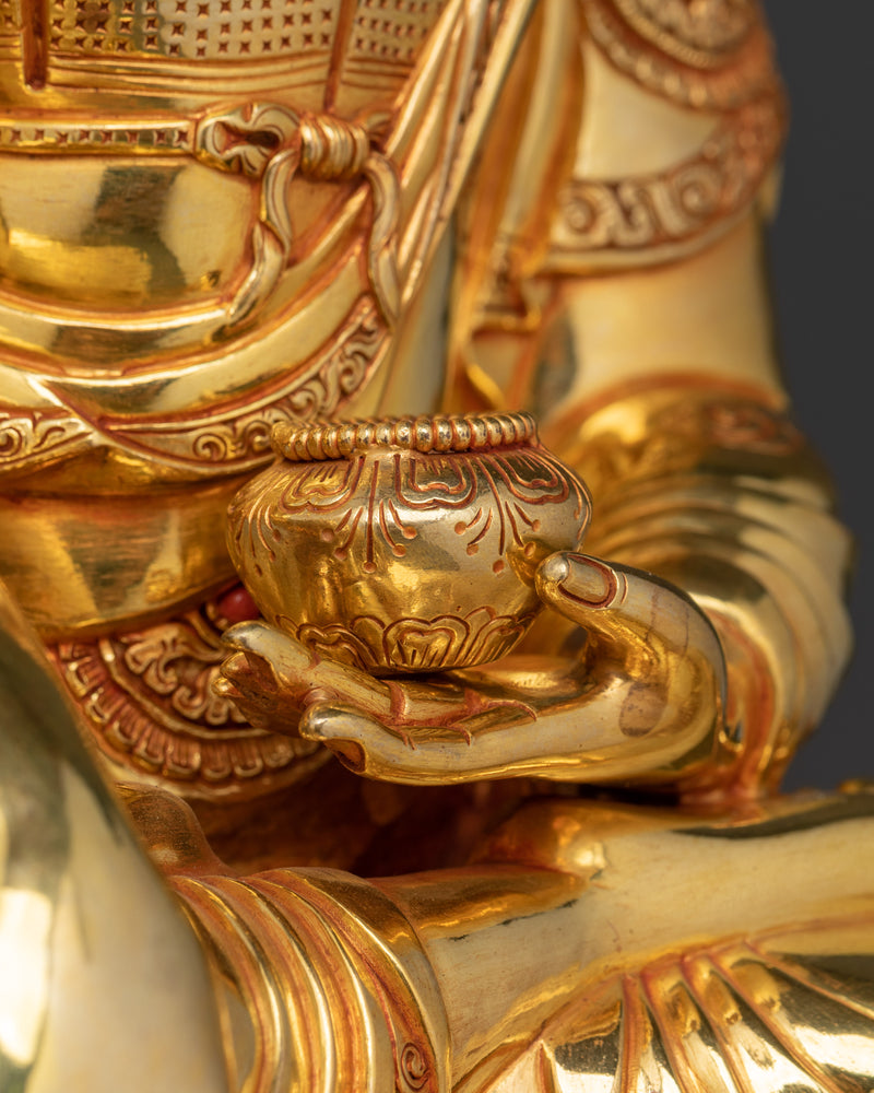 The enlightened Shakyamuni Buddha with Halo | 24K Gold Gilded Copper Statue