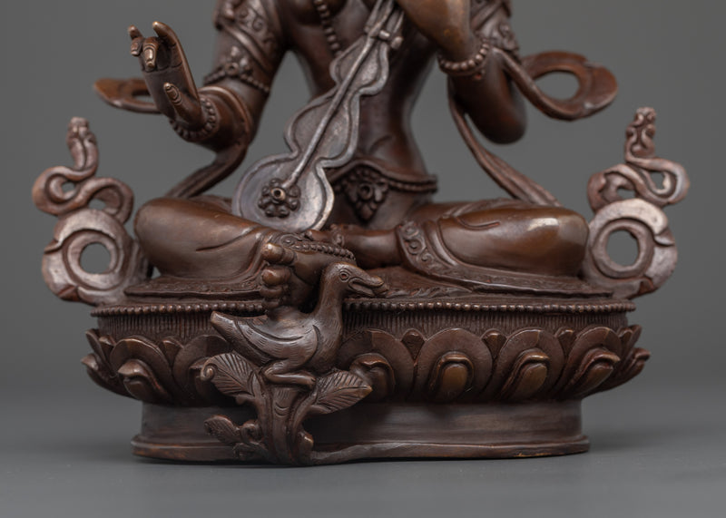 Saraswati Statue with Oxidized Copper Body | Hindu Goddess of Wisdom