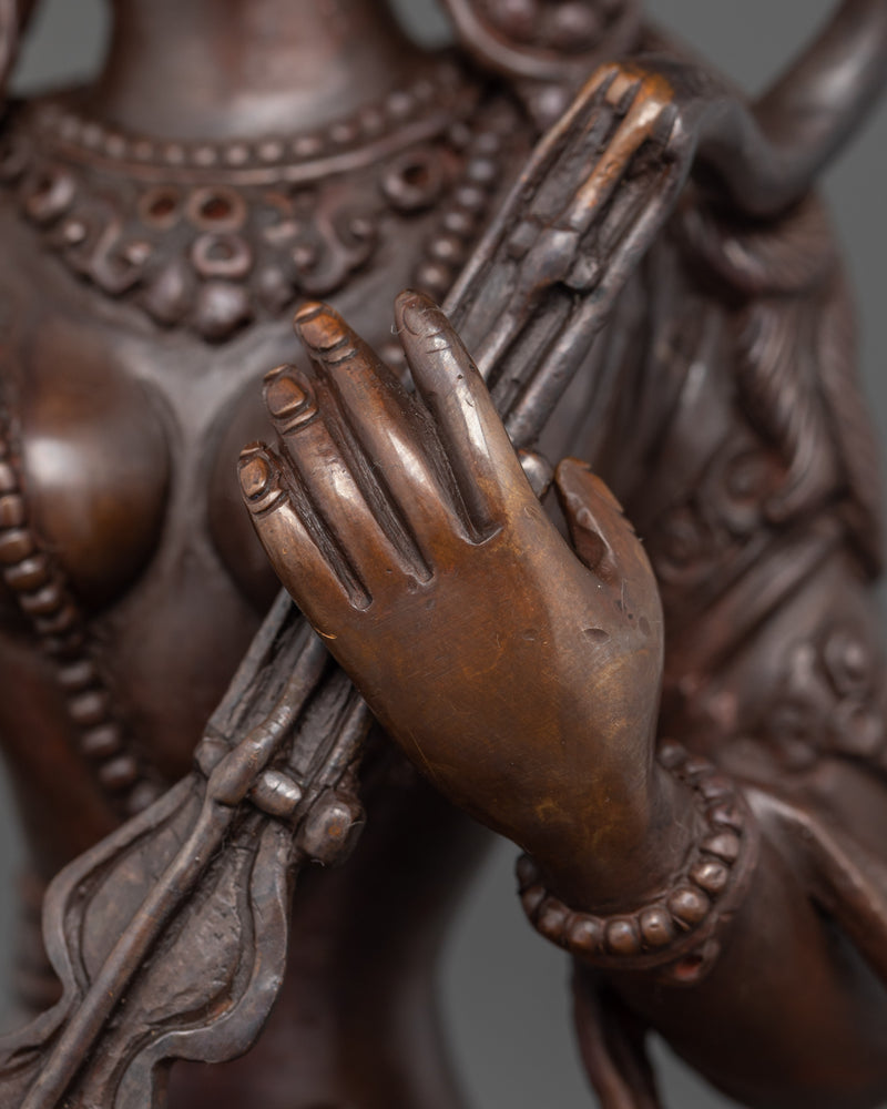 Saraswati Statue with Oxidized Copper Body | Hindu Goddess of Wisdom