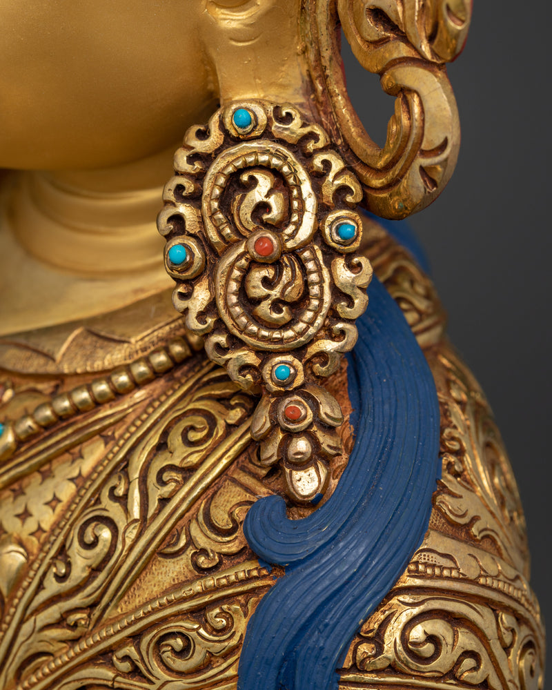 Semi-Wrathful Guru Rinpoche Statue | Tibetan Deity with Gemstones