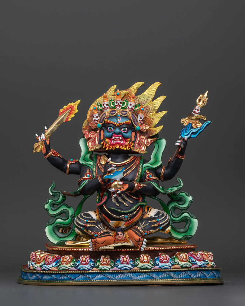 Wrathful Four-Armed Mahakala Statue | 14.2 Inches Tibetan Protector Deity