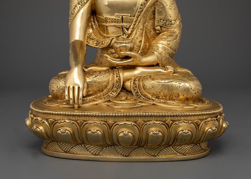 Shakyamuni Buddha Holding Alms Bowl | 24K Gold Gilded Copper Statue