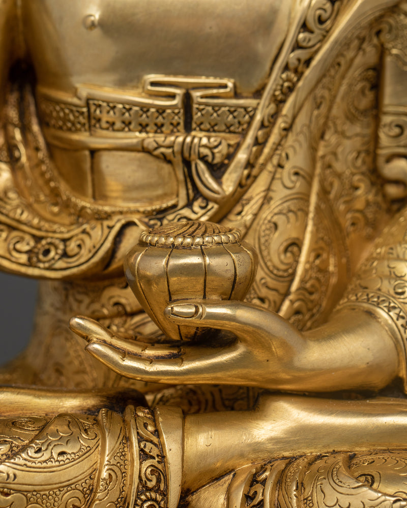 Shakyamuni Buddha Holding Alms Bowl | 24K Gold Gilded Copper Statue