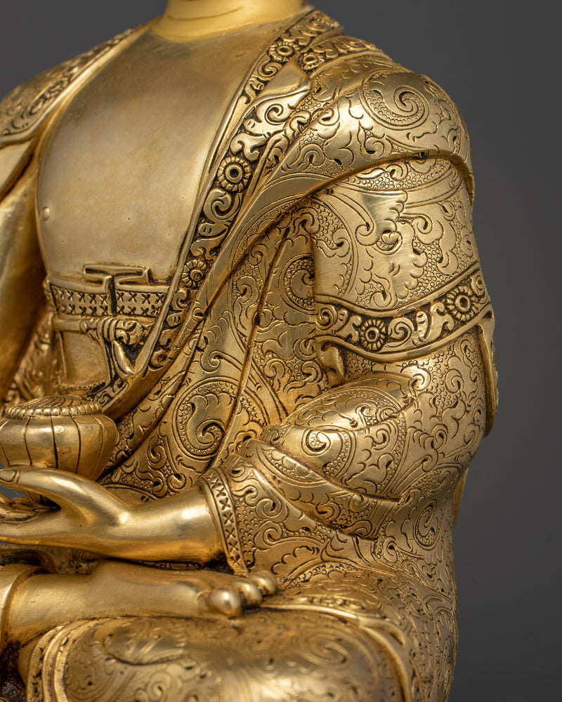 Shakyamuni Buddha Holding Alms Bowl | 24K Gold Gilded Copper Statue