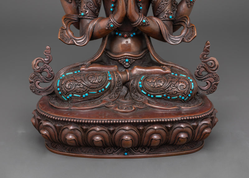 Chenrezig Buddhist Copper Statue | Compassionate Figure