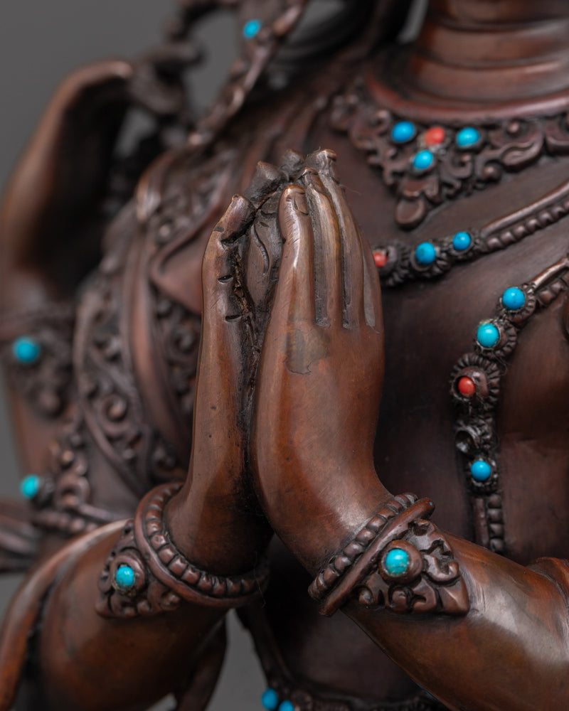 Chenrezig Buddhist Copper Statue | Compassionate Figure