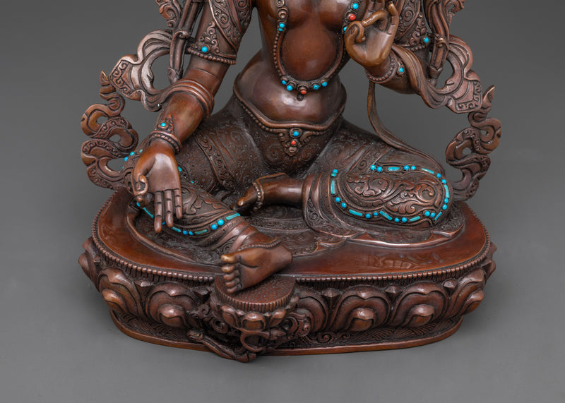 Mother Green Tara Buddha Statue | Oxidized Copper Artwork