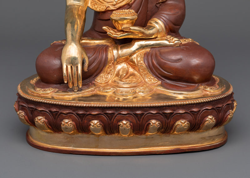 24K Gold Gilded Sacred Shakyamuni Buddha Statue | Copper Body Art