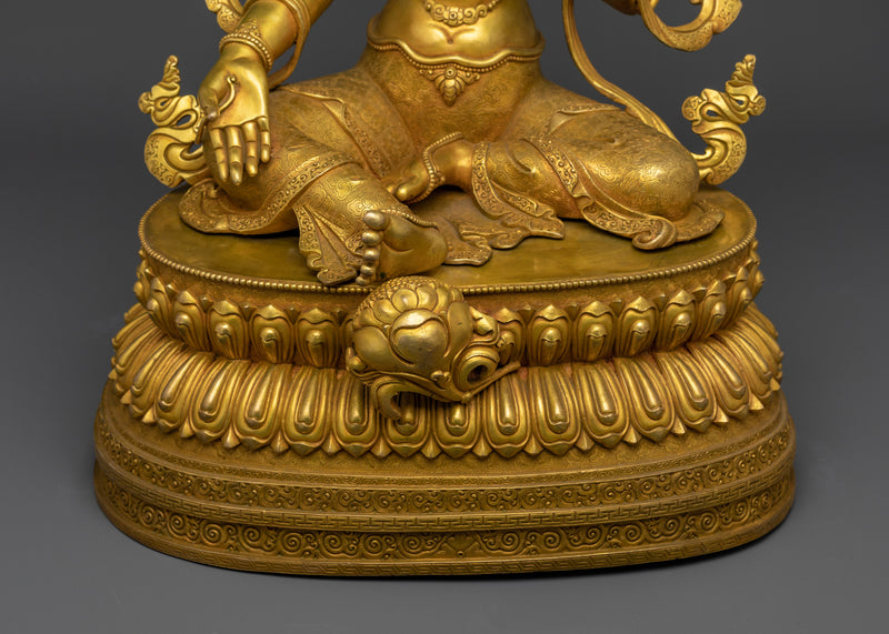 Tibetan Female Green Tara Buddha | 24K Gold Gilded Copper Statue